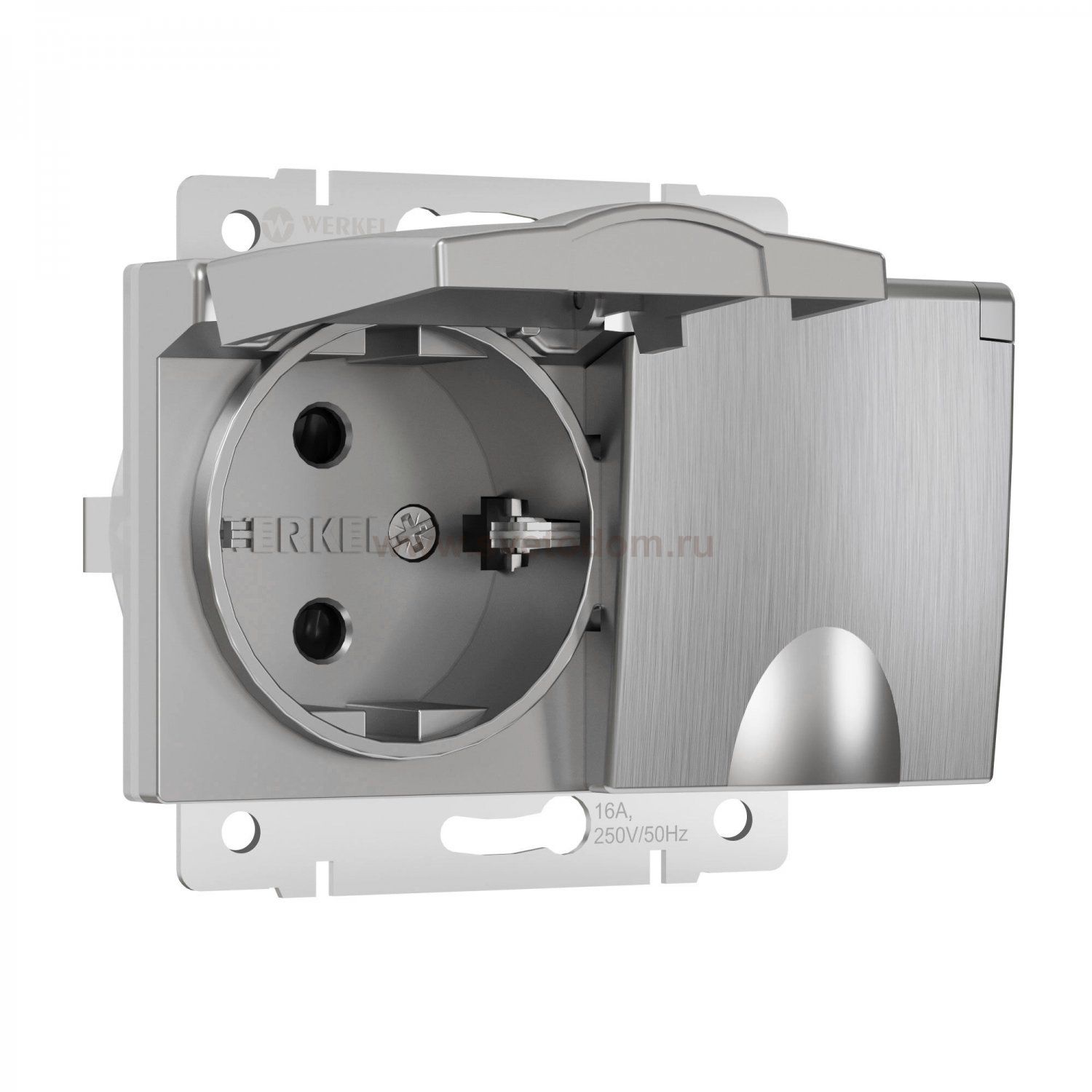 Розетка двойная влагозащ. с зазем. с защит. крышками и шторками (серебряный рифленый) Werkel W1172209