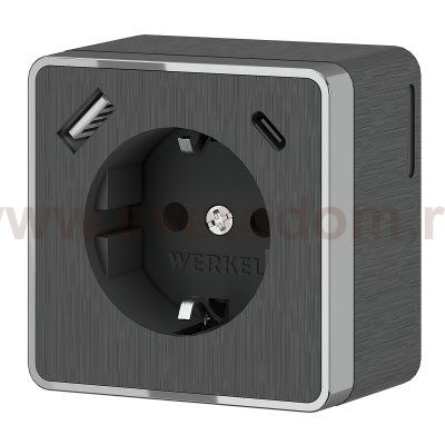 Розетка с заземлением, шторками и USB тип A+C Gallant (графит рифленый) W5071704 Werkel