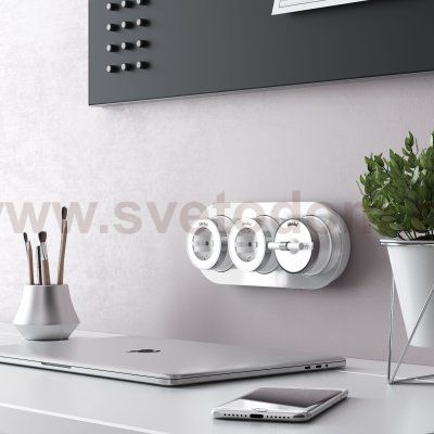 Выключатель на 4 положения двухклавишный Vintage (белый матовый/хром) Werkel W5822050