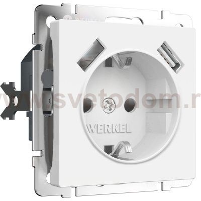 Розетка с заземлением, шторками и USBх2 (белый матовый) Werkel W1171561