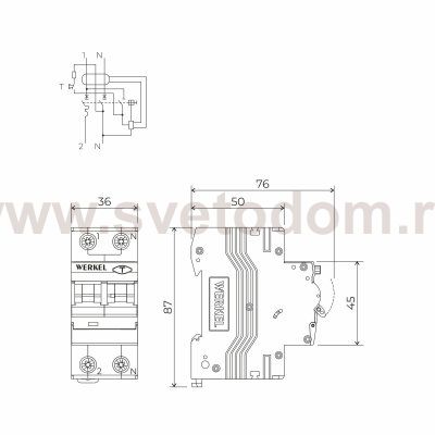 Дифференциальный автомат  1P+N 16 A  30 mА  6 kА  C A Werkel W922P166