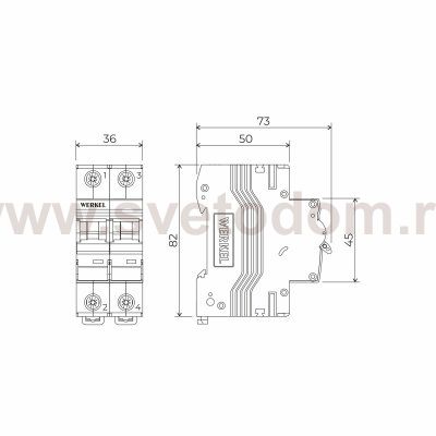 Автоматический выключатель 2P  25 A  C  6 кА Werkel W902P256