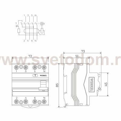 Устройство защитного отключения 3P+N 63 A 30m А АС  6 kА Werkel W914P636