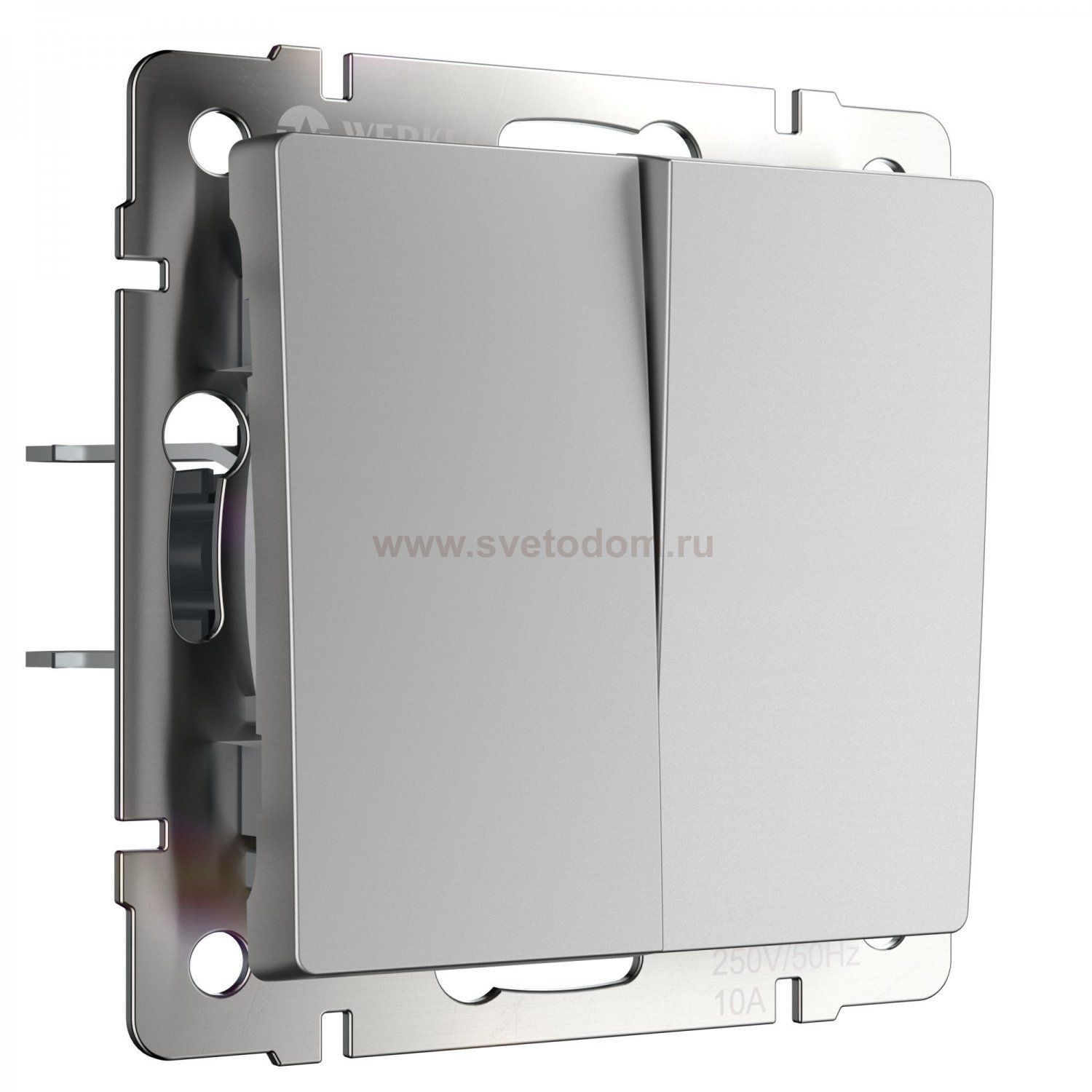 Выключатель двухклавишный с самовозвратом (серебряный) Werkel W1122406