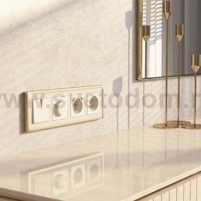 Рамка на 4 поста Baguette (айвори/латунь) Werkel W0042851