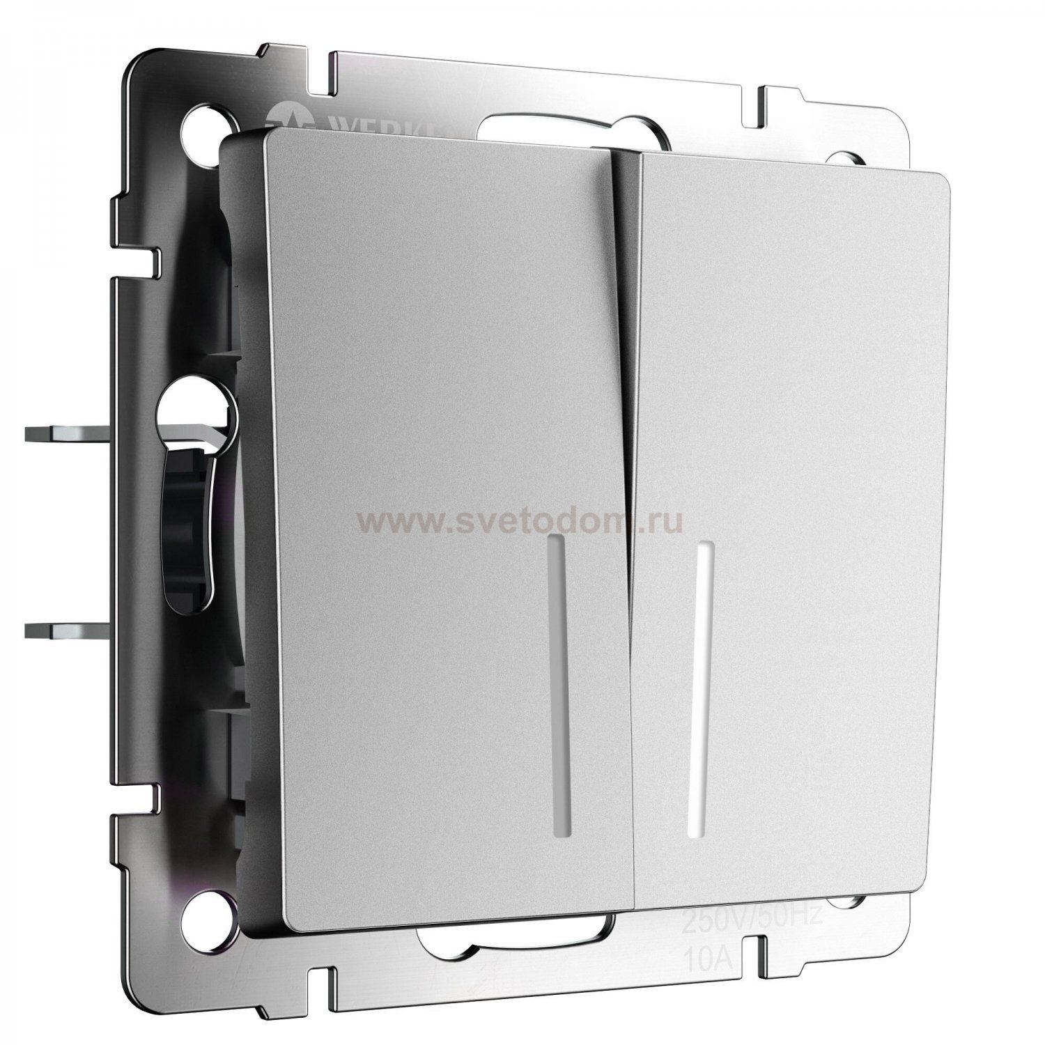 Выключатель двухклавишный проходной с подсветкой (серебряный матовый) W1122165 Werkel