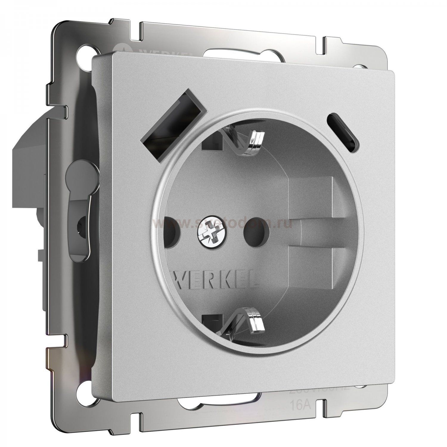 Розетка с заземлением, шторками и USB тип A+C  (серебряный матовый) W1171765 Werkel