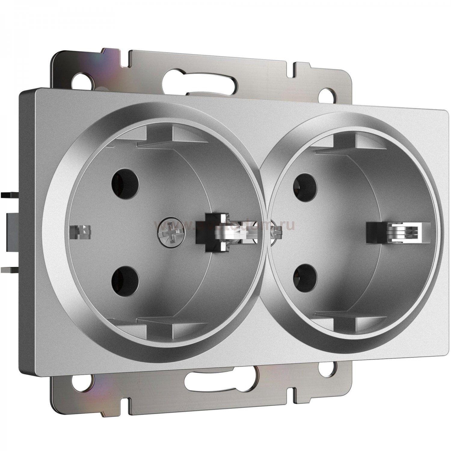 Розетка двойная с заземлением (серебряный матовый) W1172065 Werkel