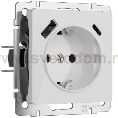 Розетка с заземлением, шторками и USB тип A+C (белый акрил) Werkel W1171741