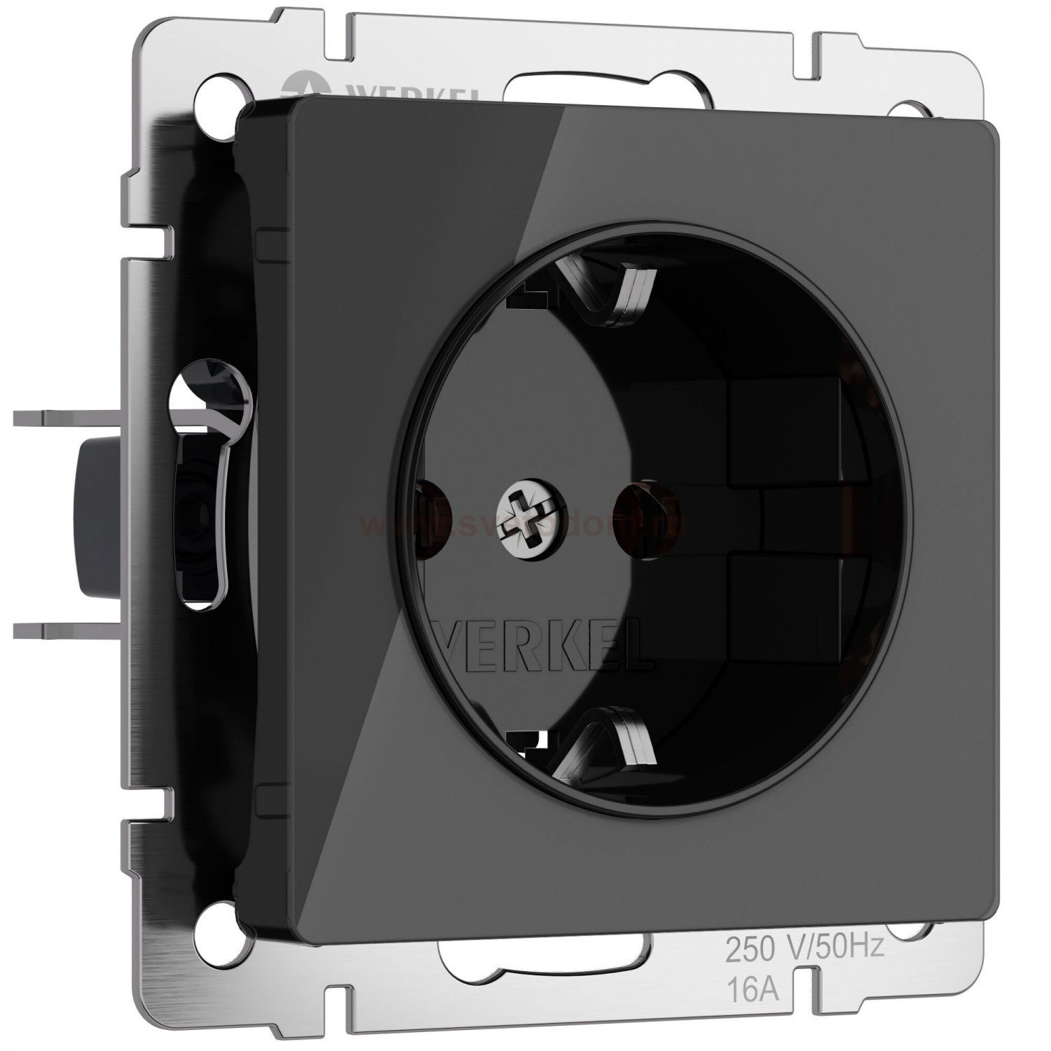 Розетка с заземлением и шторками (черный акрил) Werkel W1171148