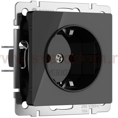 Розетка с заземлением и шторками (черный акрил) Werkel W1171148