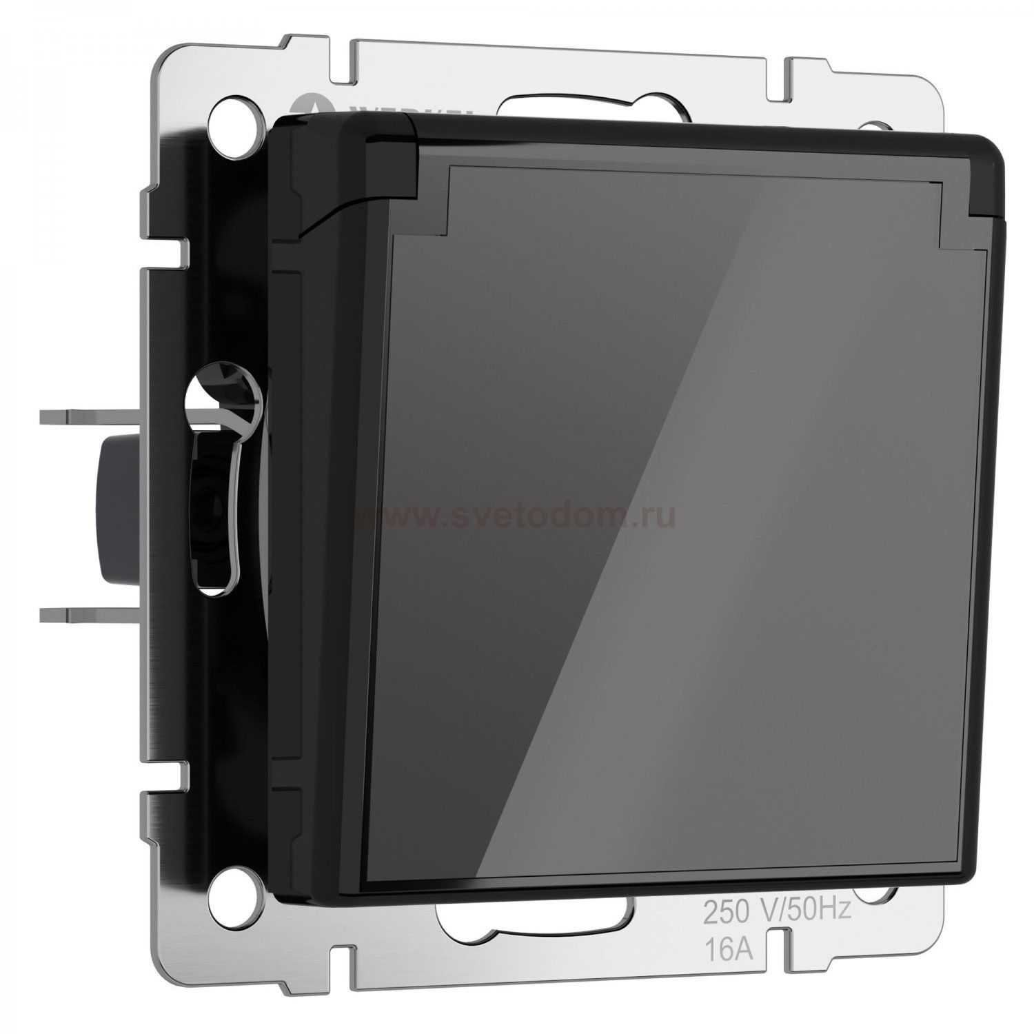Розетка влагозащ. с зазем. с защит. крышкой и шторками (черный акрил) Werkel W1171248