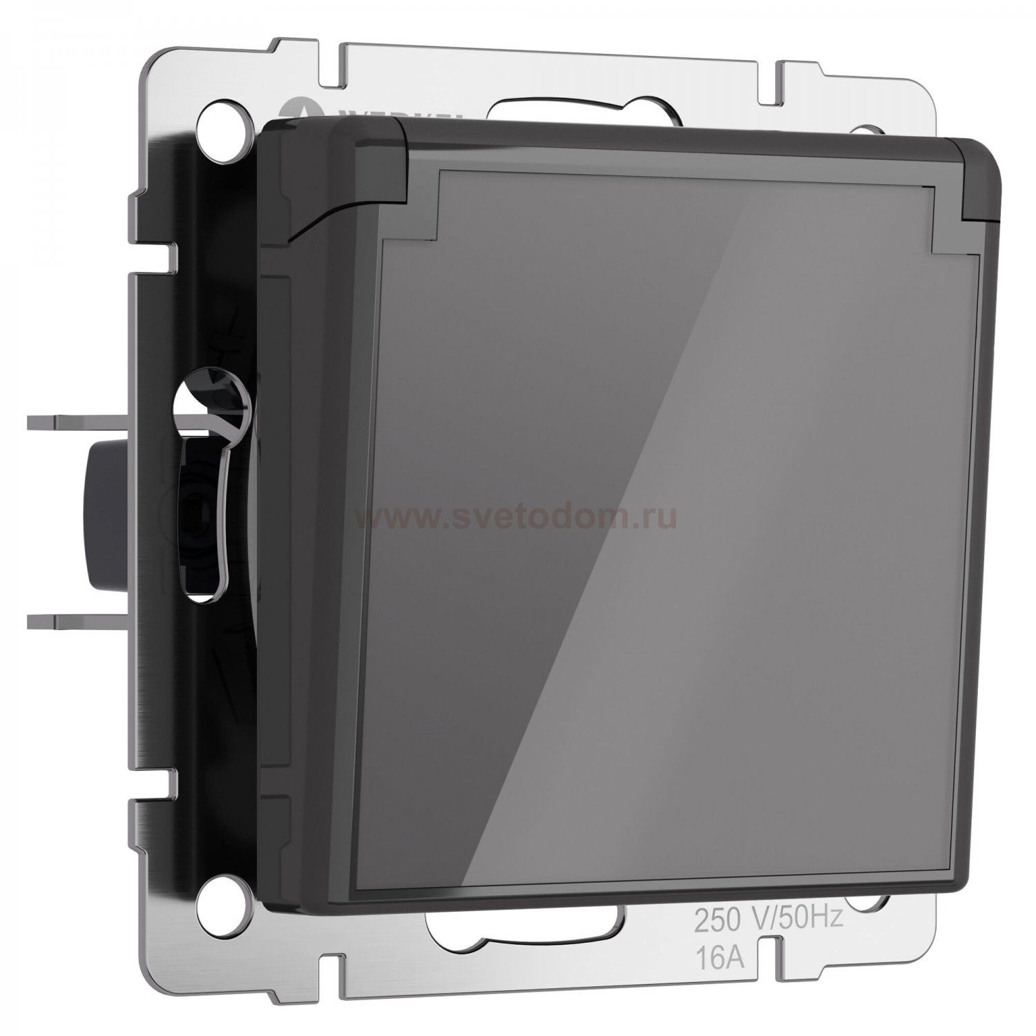 Розетка влагозащ. с зазем. с защит. крышкой и шторками (графит акрил) Werkel W1171244