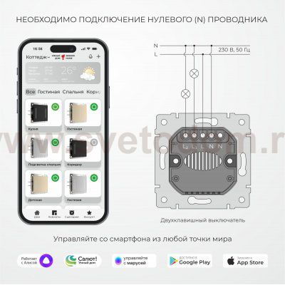 Умный сенсорный выключатель двухклавишный (черный) W4523008 Werkel