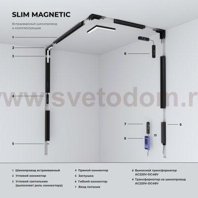 Slim Magnetic Коннектор угловой внутренний для встраиваемого шинопровода под ГКЛ 9,5мм черный 85213/00 Elektrostandard