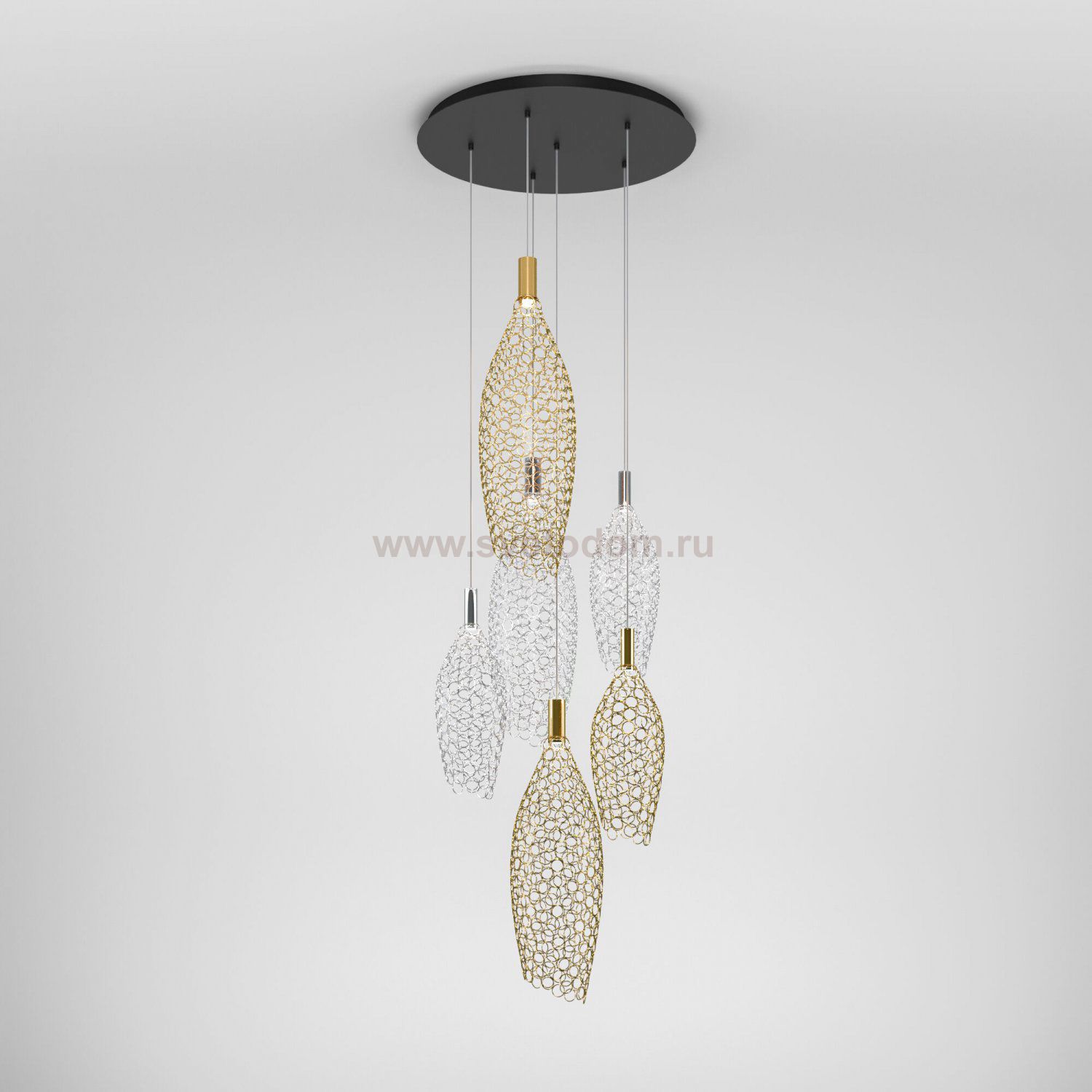 Подвесной светодиодный светильник с металлическими плафонами 90352/6 золото/хром