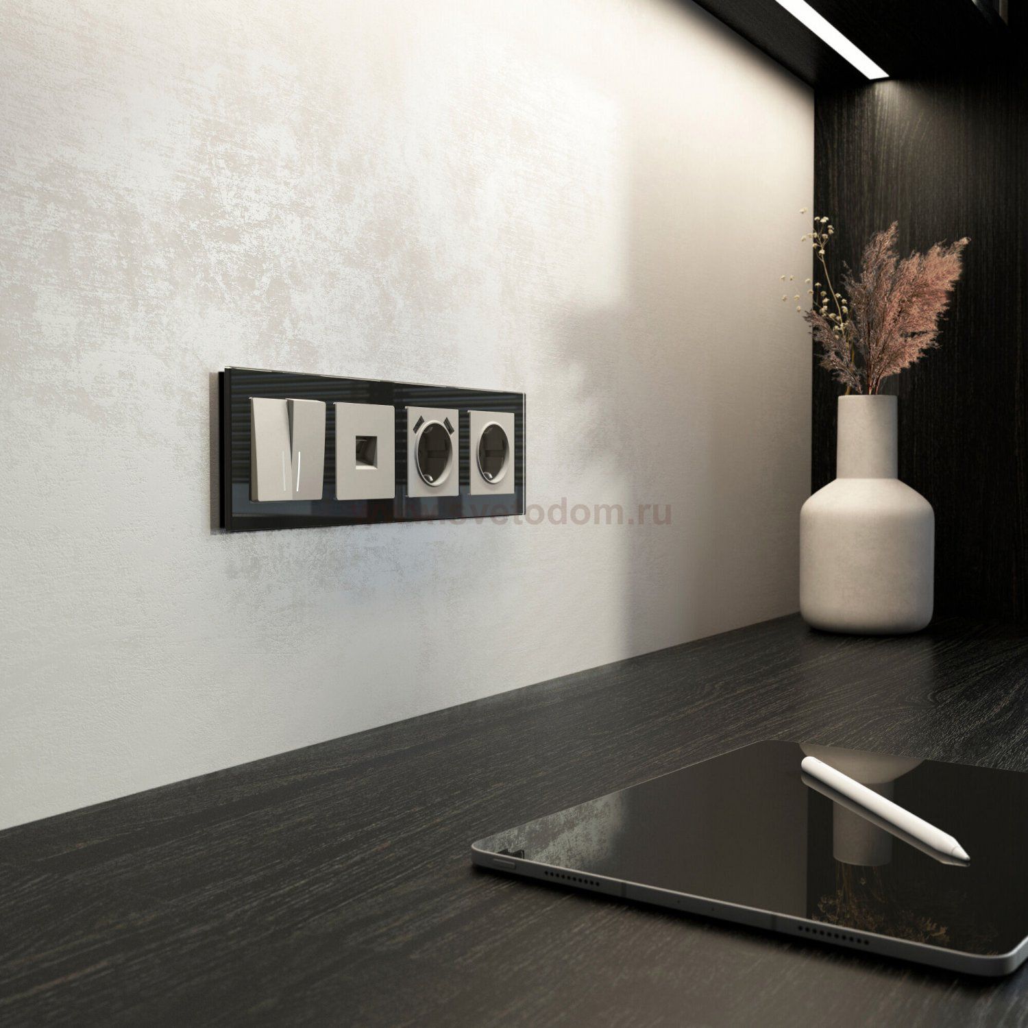 Выключатель двухклавишный с подсветкой (дымчатый) Werkel W1220104