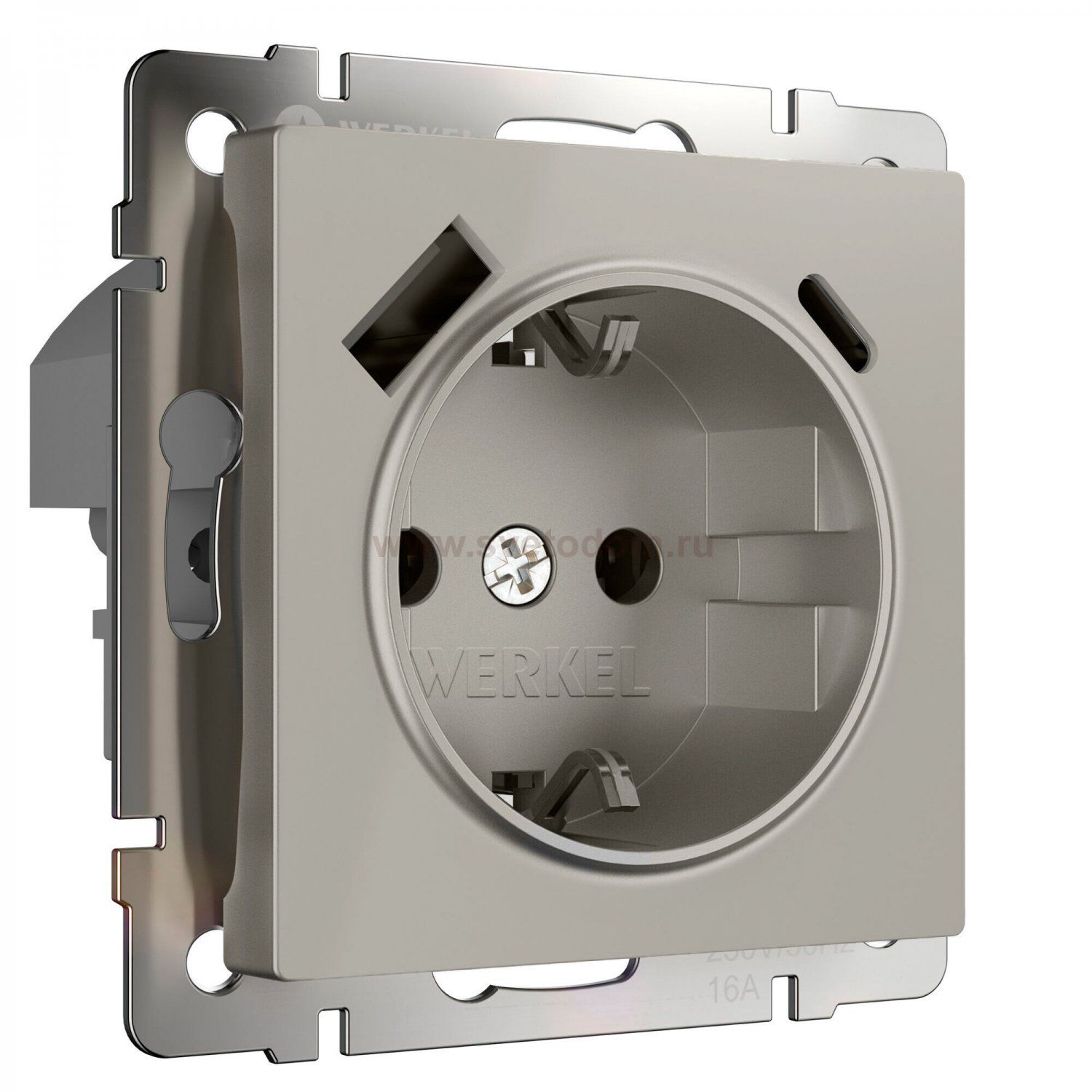 Розетка с заземлением, шторками и USB тип A+C (дымчатый) Werkel W1271704