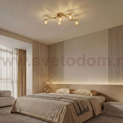 Потолочный светильник со стеклянными плафонами 502001/5 латунь