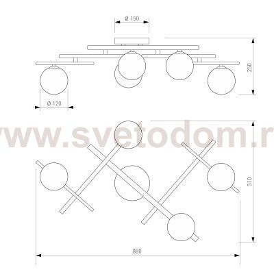 Потолочный светильник со стеклянными плафонами 502001/5 латунь