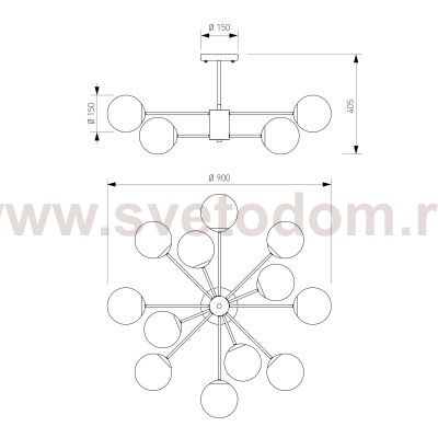 Потолочный светильник со стеклянными плафонами 502002/12 латунь