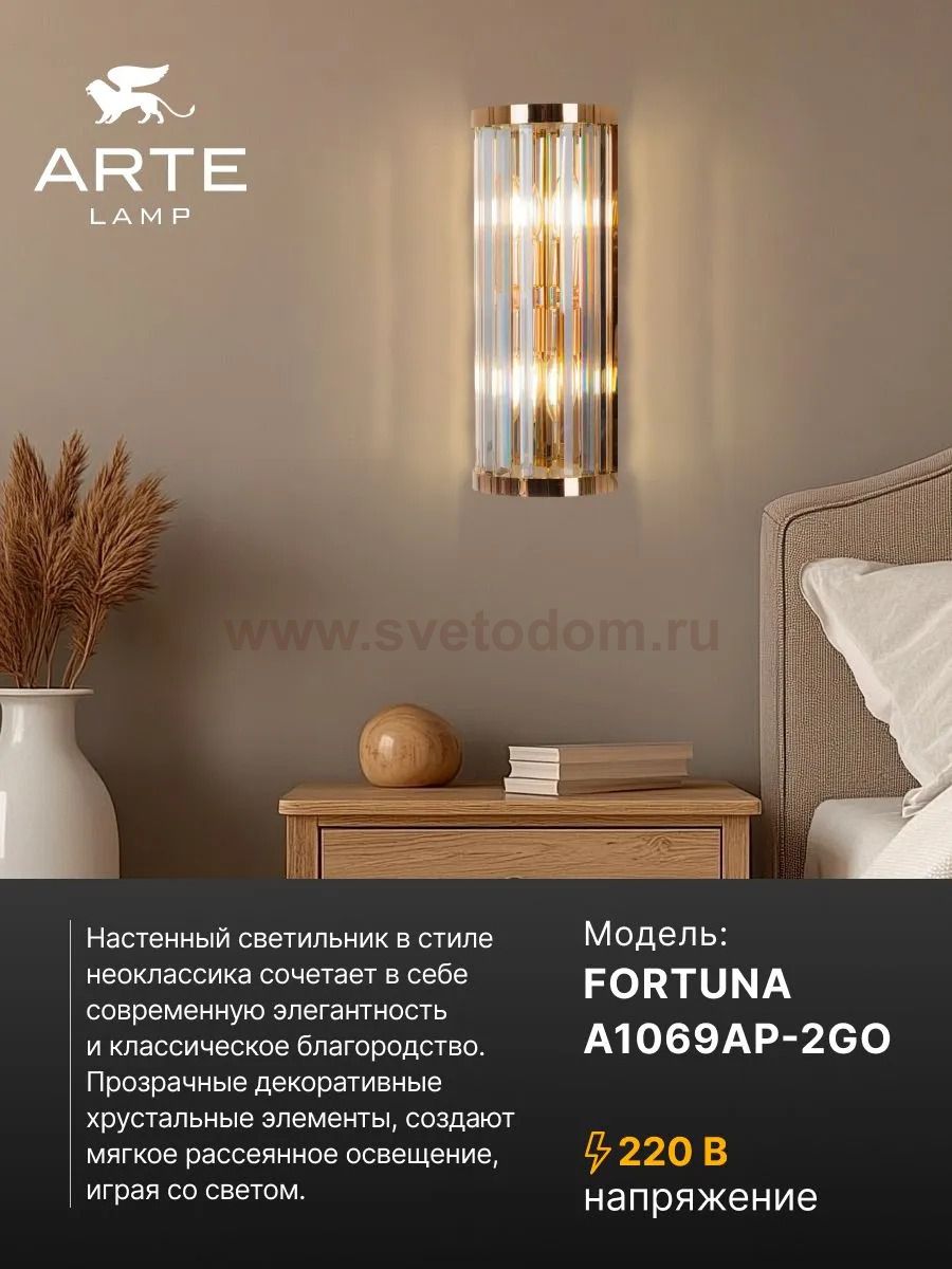Светильник настенный Arte Lamp A1069AP-2GO FORTUNA