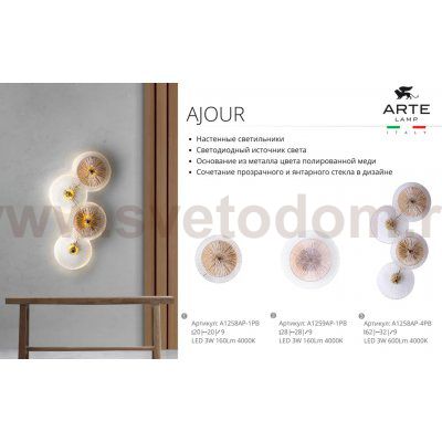 Светильник настенный Arte Lamp A1258AP-1PB AJOUR