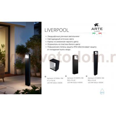 Уличный светильник Arte Lamp A1326PA-1BK LIVERPOOL