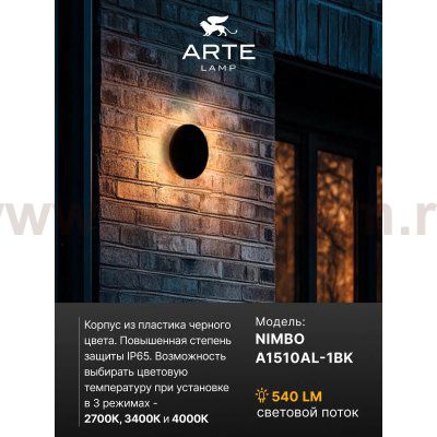 Фасадный светильник Arte Lamp NIMBO A1510AL-1BK