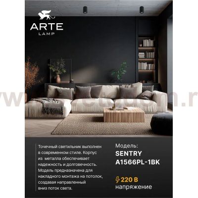 Точечный накладной светильник Arte Lamp A1566PL-1BK SENTRY