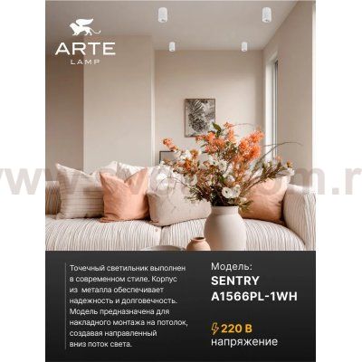 Точечный накладной светильник Arte Lamp A1566PL-1WH SENTRY