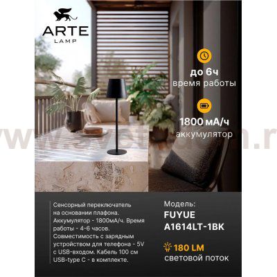 Уличные настольные светильники Arte Lamp A1614LT-1BK FUYUE
