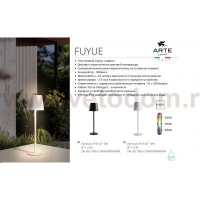 Уличные настольные светильники Arte Lamp A1614LT-1BK FUYUE