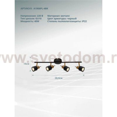 Светильник поворотный Arte Lamp A1906PL-4BK ALMACH