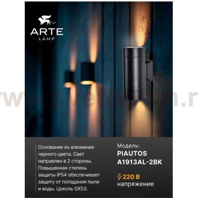Уличный светильник Arte Lamp A1913AL-2BK PIAUTOS
