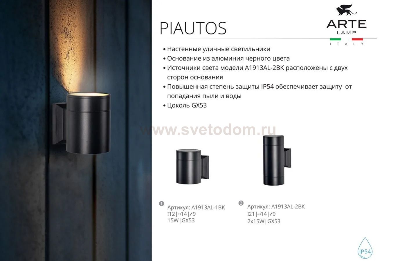 Уличный светильник Arte Lamp A1913AL-2BK PIAUTOS