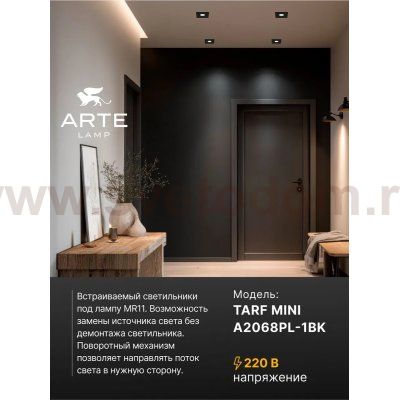 Точечный встраиваемый светильник Arte Lamp A2068PL-1BK TARF MINI