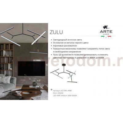 Светильник потолочный Arte Lamp A2170PL-49BK ZULU