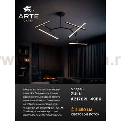 Светильник потолочный Arte Lamp A2170PL-49BK ZULU