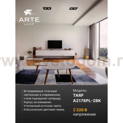 Светильник точечный встраиваемый со сменной лампой Arte Lamp A2178PL-2BK TARF