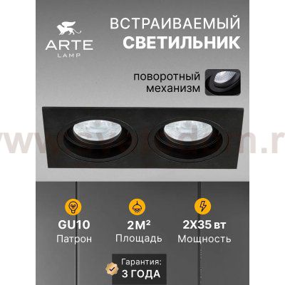 Светильник точечный встраиваемый со сменной лампой Arte Lamp A2178PL-2BK TARF