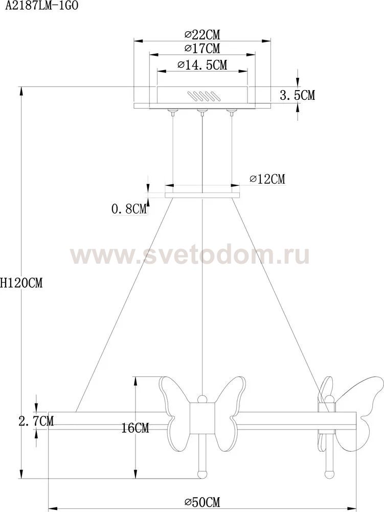 Люстра подвесная с бабочками Arte lamp A2187LM-1GO DARCY