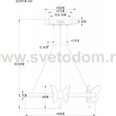 Люстра подвесная с бабочками Arte lamp A2187LM-1GO DARCY
