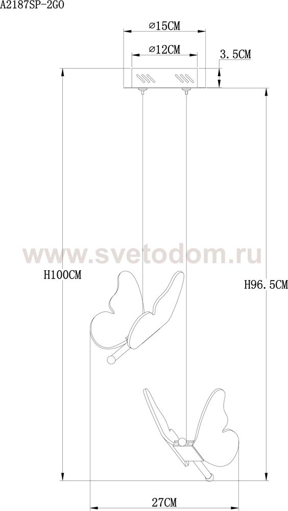 Светильник подвесной в виде бабочек Arte lamp A2187SP-2GO DARCY