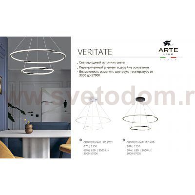 Подвесная люстра Arte lamp A2211SP-2BK VERITATE