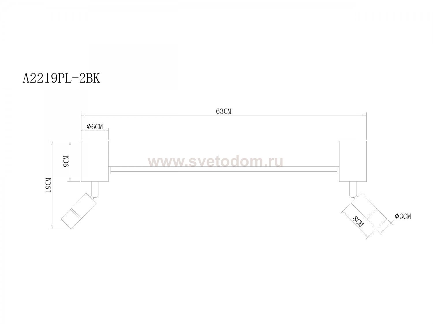 Светильник спот с двумя плафонами Arte lamp A2219PL-2BK RASALAS