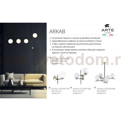 Светильник настенный Arte Lamp A2225AP-2BK ARKAB
