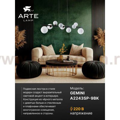 Подвесная люстра Arte Lamp A2243SP-9BK GEMINI