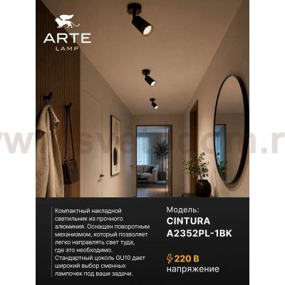Светильники точечные накладные со сменной лампой Arte Lamp A2352PL-1BK CINTURA