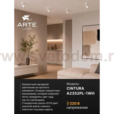 Светильники точечные накладные со сменной лампой Arte Lamp A2352PL-1WH CINTURA